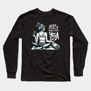 Just a Girl Who Loves Yoga-Girl with Mat and Messy Bun Long Sleeve T-Shirt